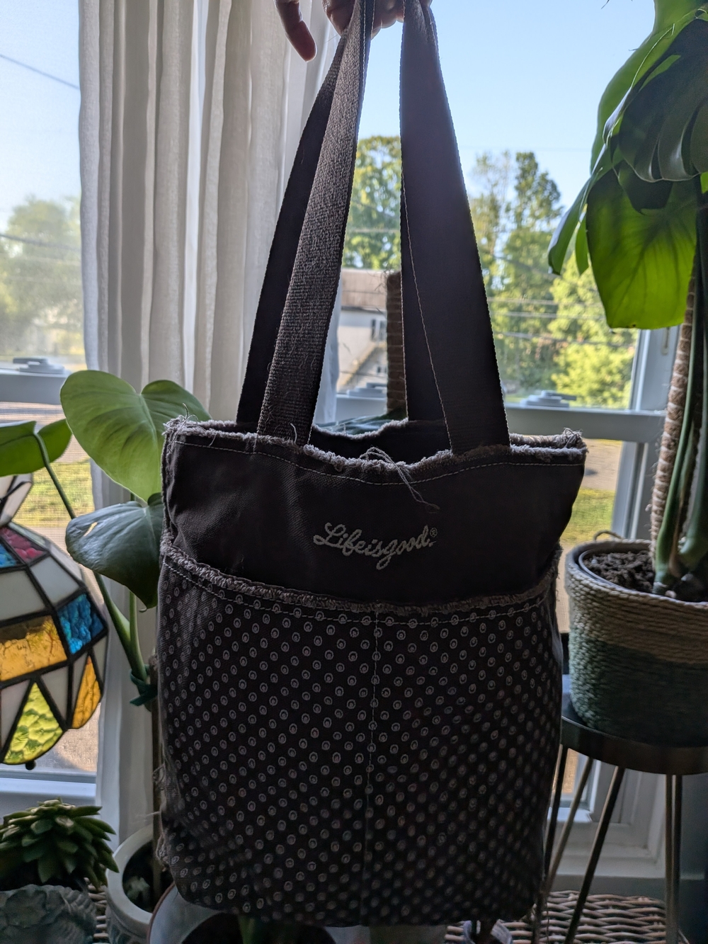 Life Is Good Brown Patterned Canvas Tote